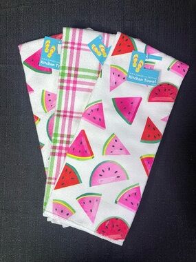 Plaid Watermelon Kitchen Towel Set 3x Watermelon Plaid White Red Pink Green NEW